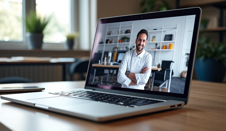 A laptop screen showing a webinar in progress about hospitality management.