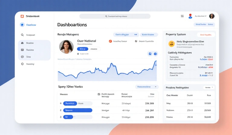 Clean UI of a property management system dashboard, modern design, no text, no specific brand elements.