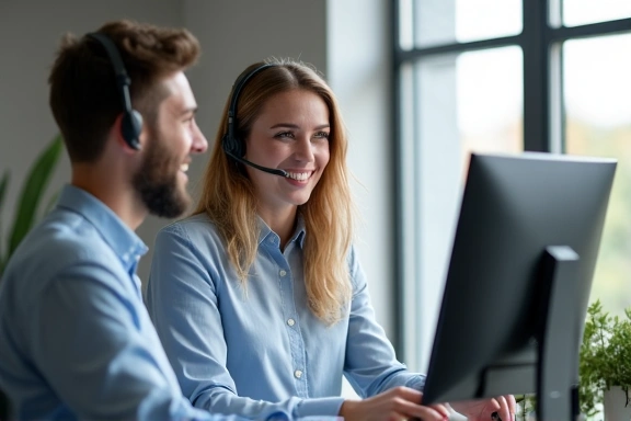 Customer support agent helping a client with software