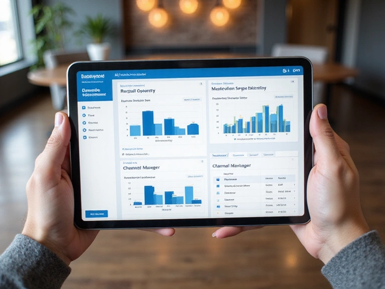 Person using a tablet to manage property with software interface