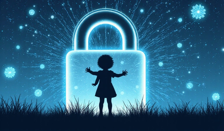 Illustration of a lock and a child silhouette, symbolizing children's online privacy protection