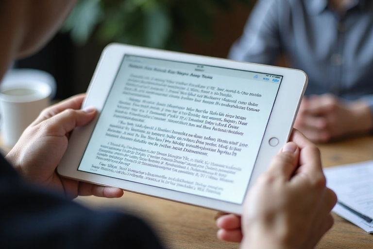 Person reading legal documents on a tablet